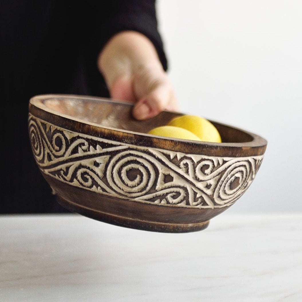 Hand Carved Tribal Display Bowl - 25 cm