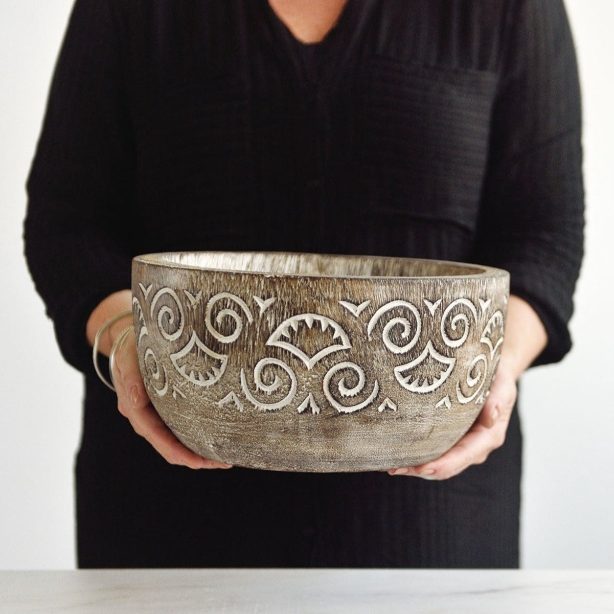 Hand Carved Tribal Display Bowl - 30cm