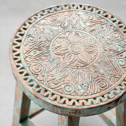Green Hand Carved Stool