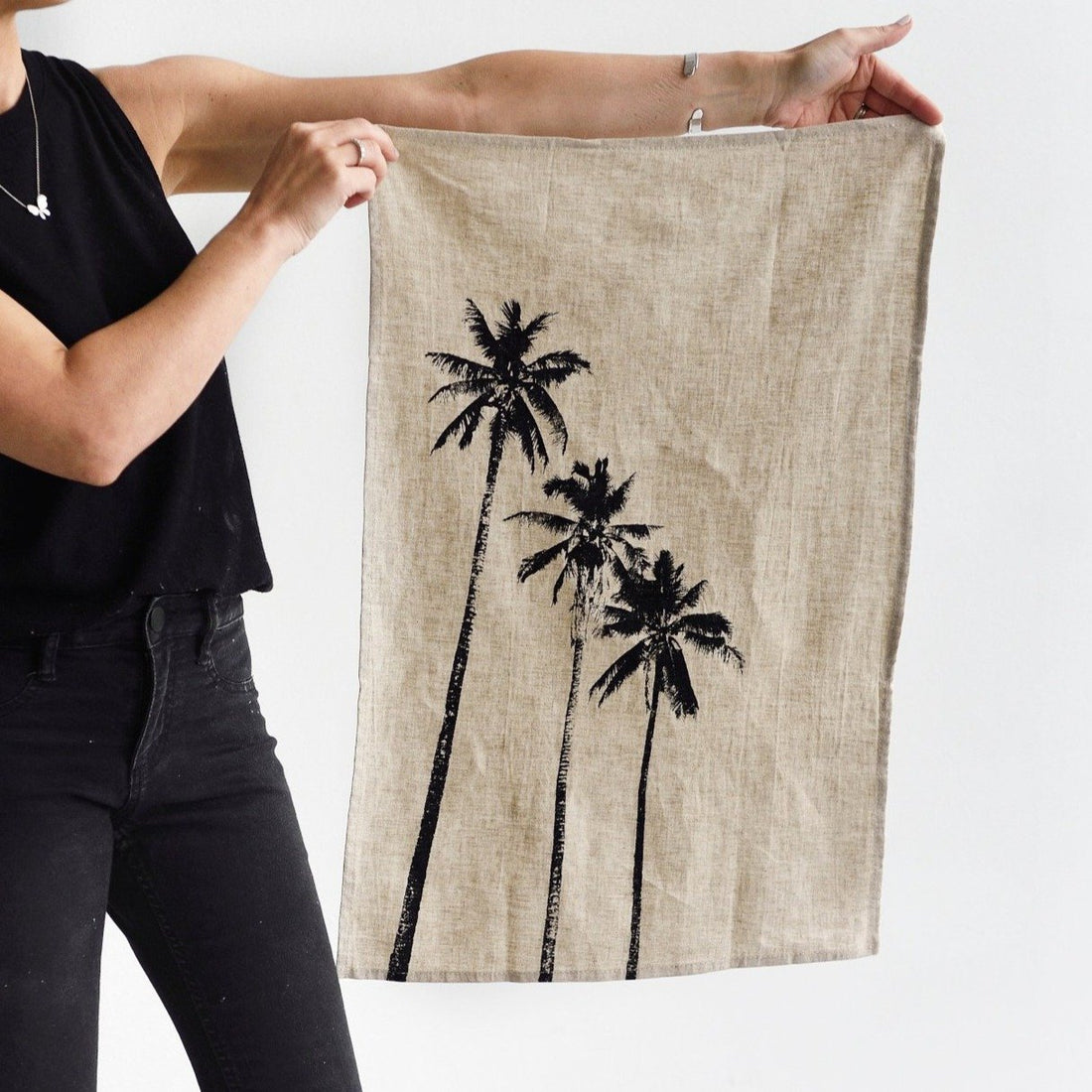 Linen Palm Tree Tea Towel - Kitchen