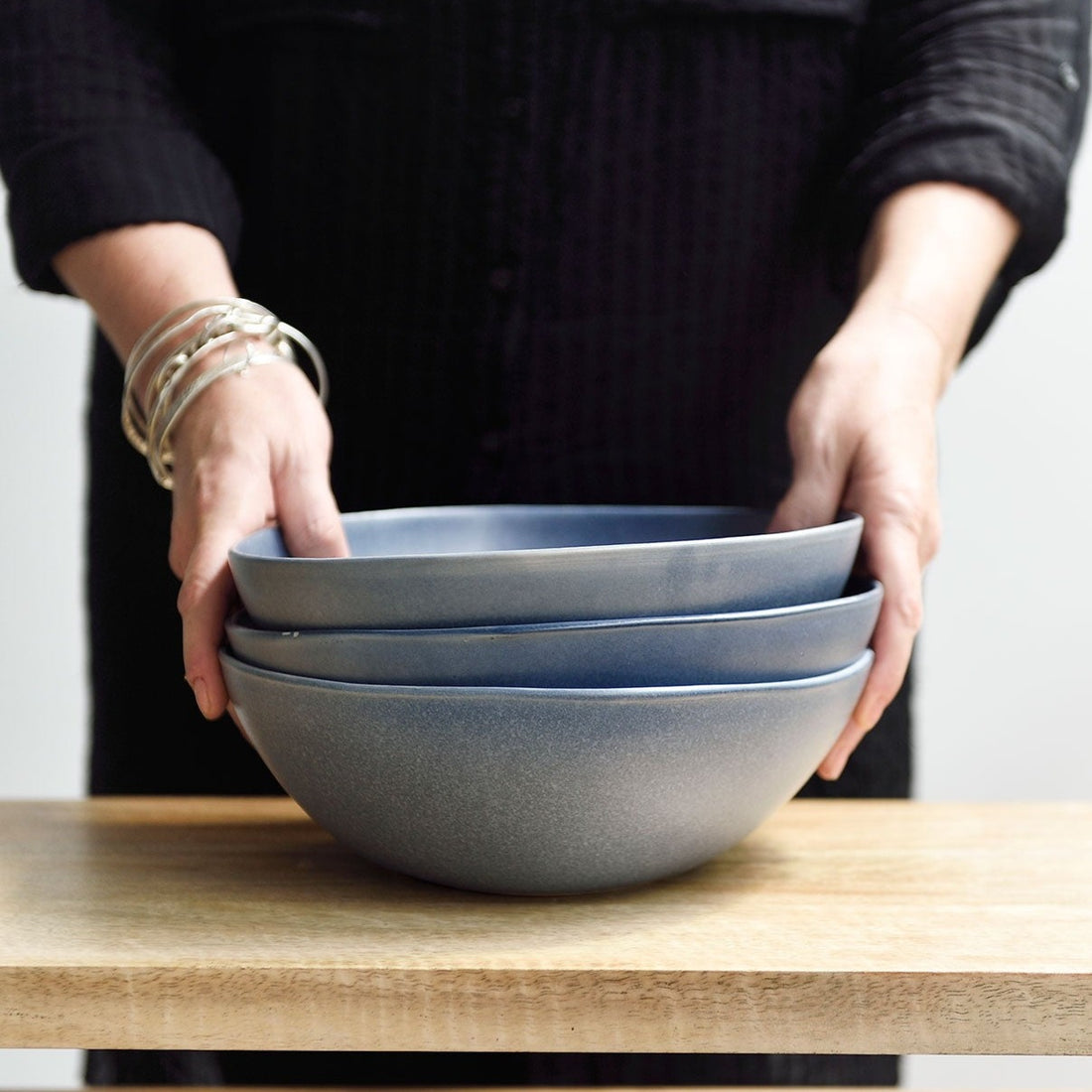 Powder Blue Assymmetrical Salad Bowl 10&quot;