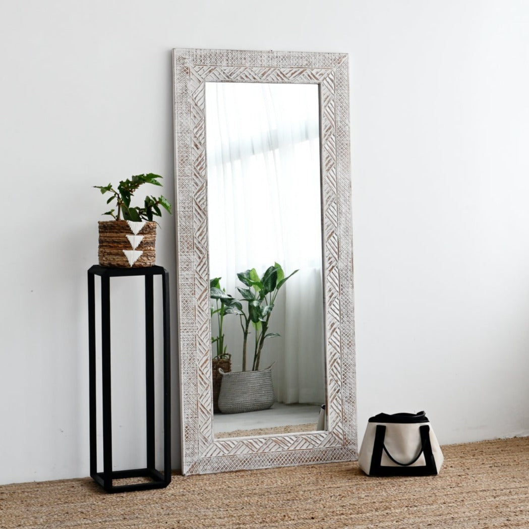 Manado White Carving Mirror - 80cm x 180cm