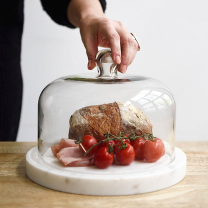 Round Marble Cheese Platter with Glass Dome