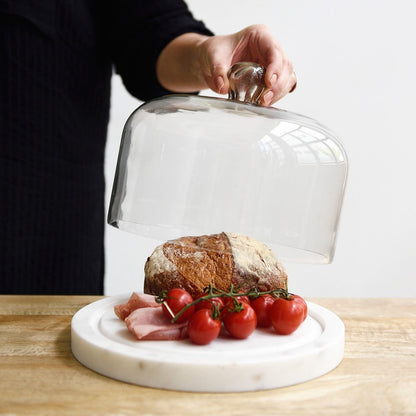 Round Marble Cheese Platter with Glass Dome