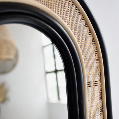 Rattan Arched Mirror - Black - Decor