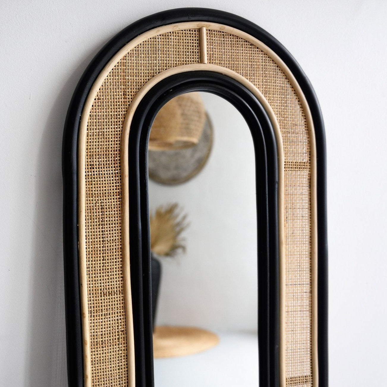 Rattan Arched Mirror - Black - Decor