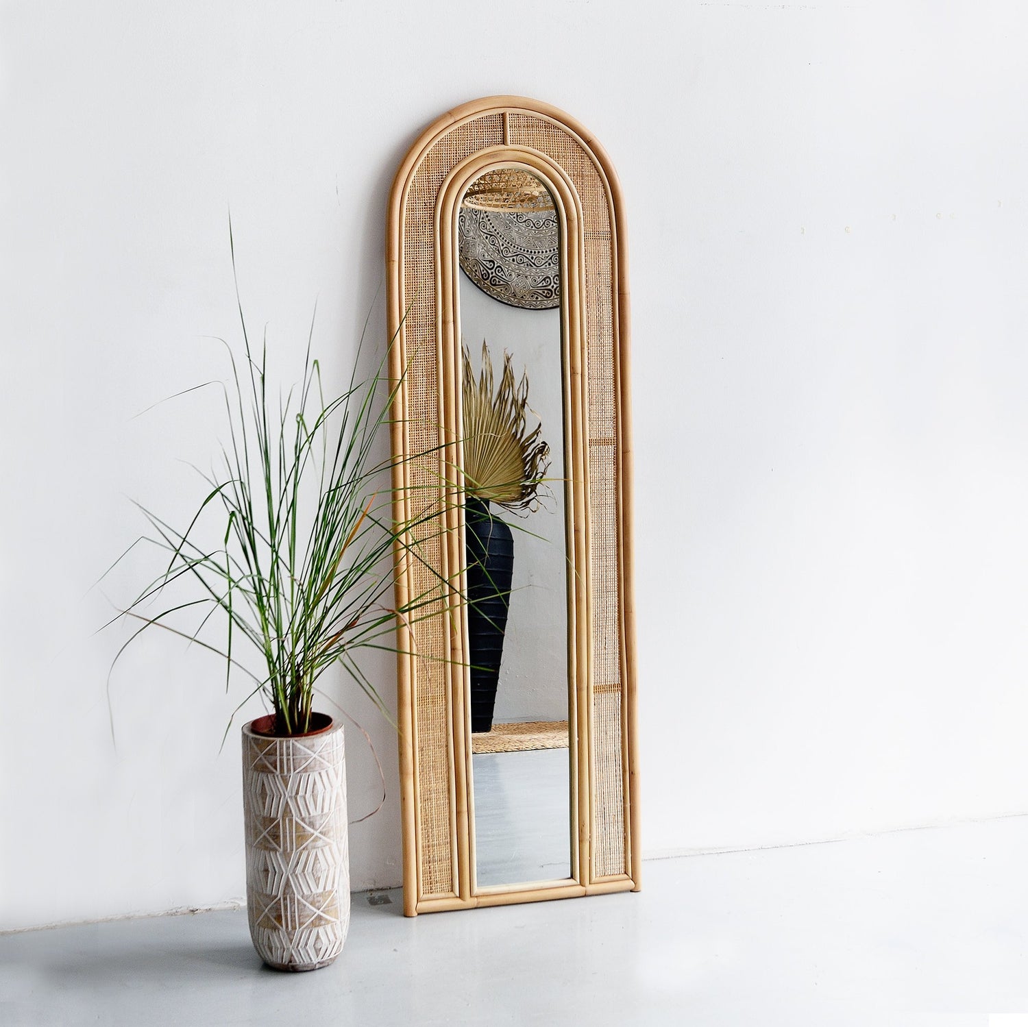 Rattan Arched Mirror - Natural - Decor