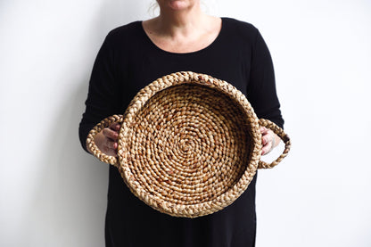 Round Banana Leaf Tray with handles - Decor