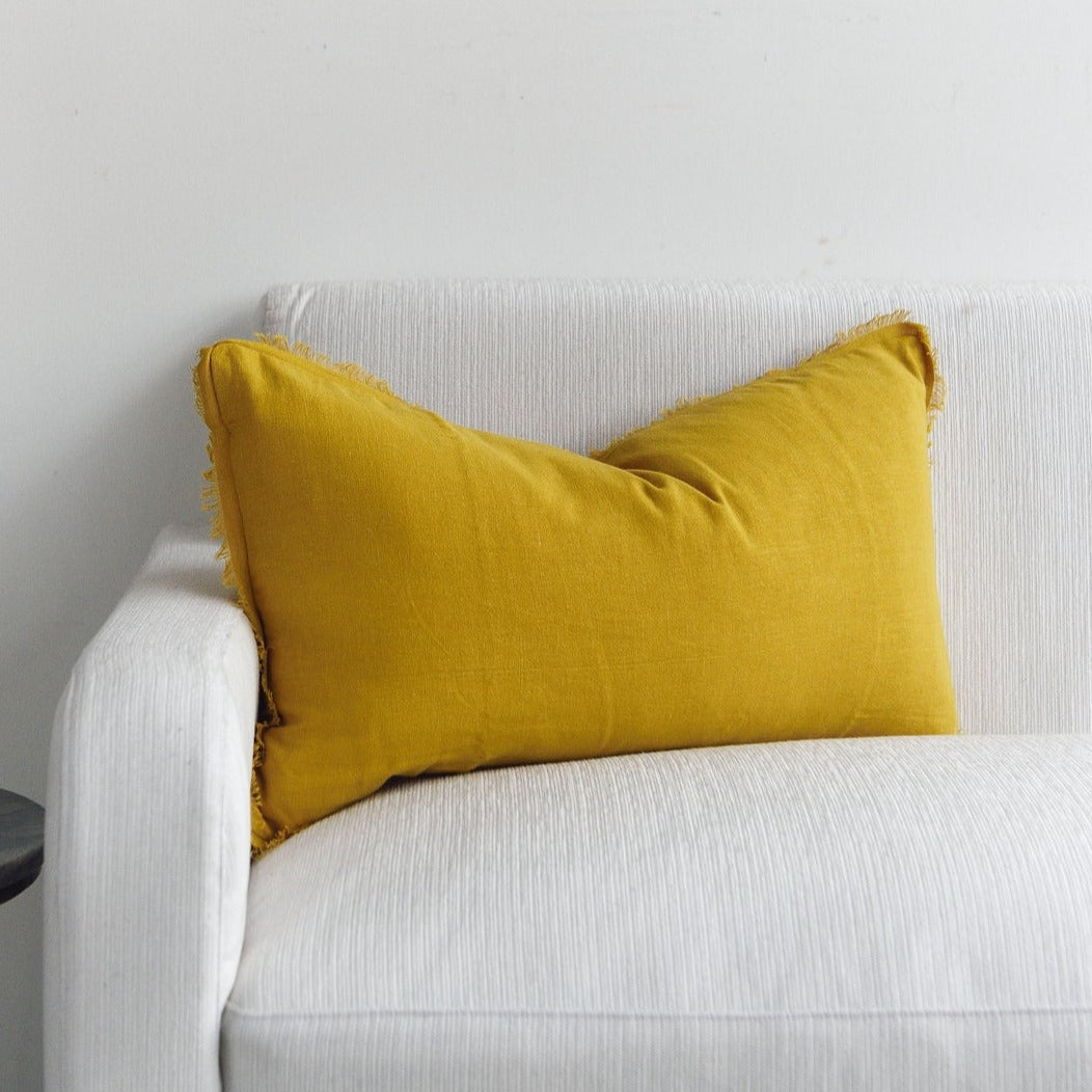 Mustard Freya Linen Cushion - 60cm x 35cm