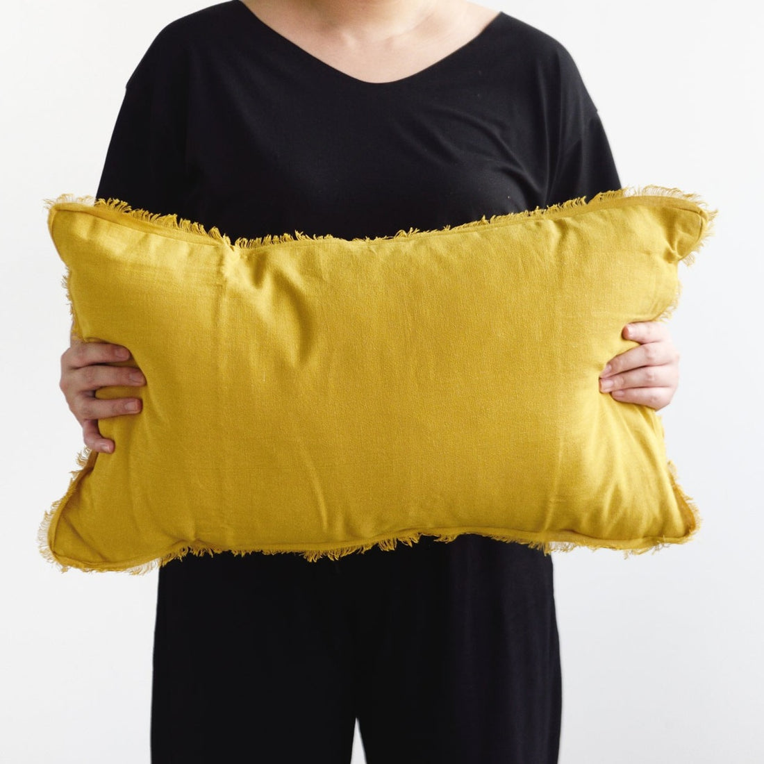 Mustard Freya Linen Cushion - 60cm x 35cm