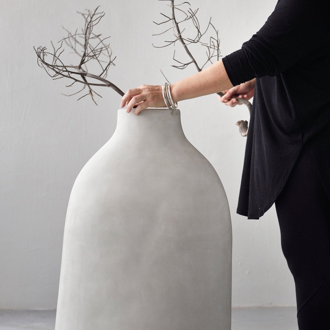 Stone Grey Curved Decorative Vase - Decor