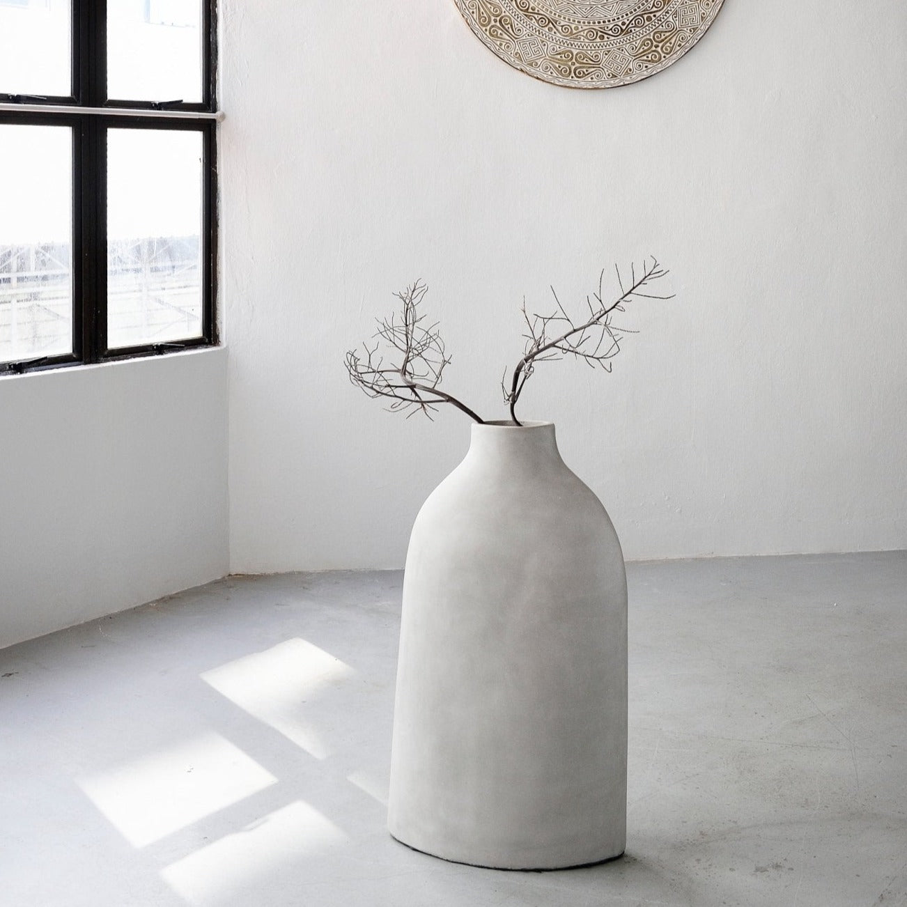 Stone Grey Curved Decorative Vase - Decor