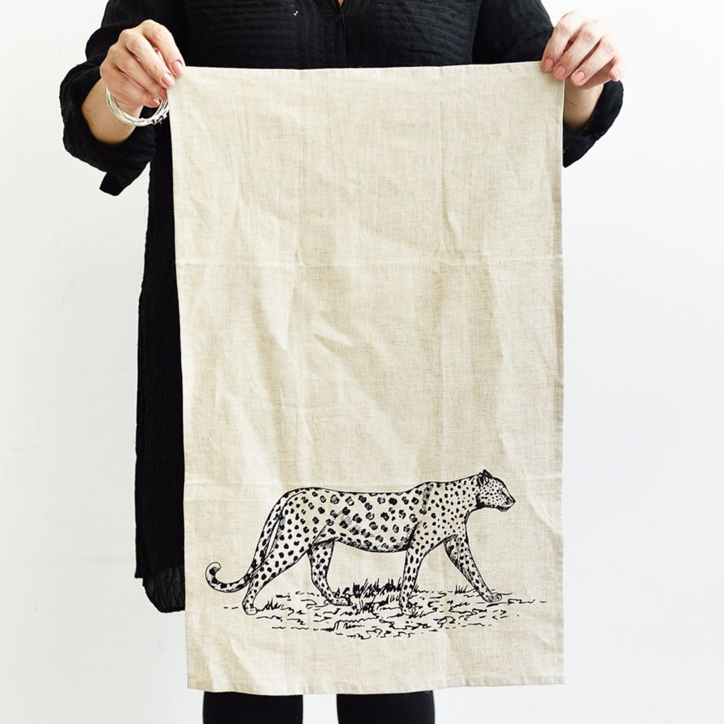 Linen Leopard Tea Towel - 70 x 43 cm