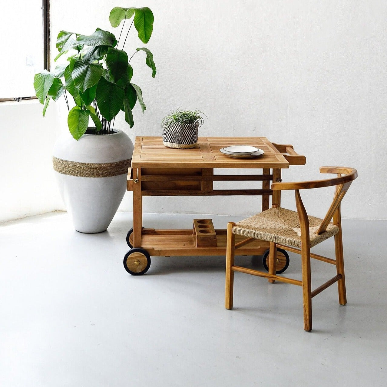 Outdoor BBQ Teak Trolley