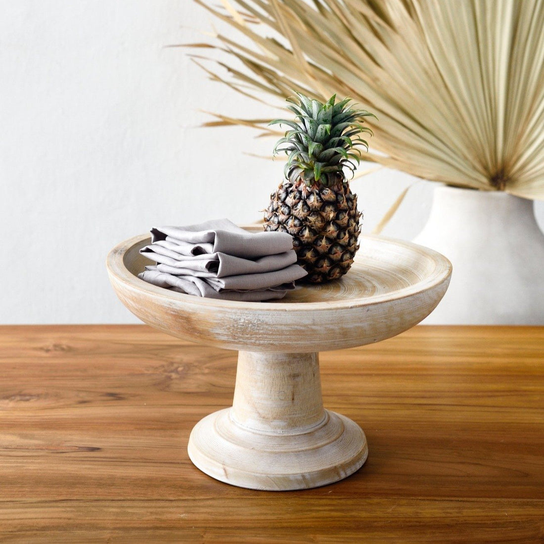 White Wash Wood Dulang Pedastal - Decor