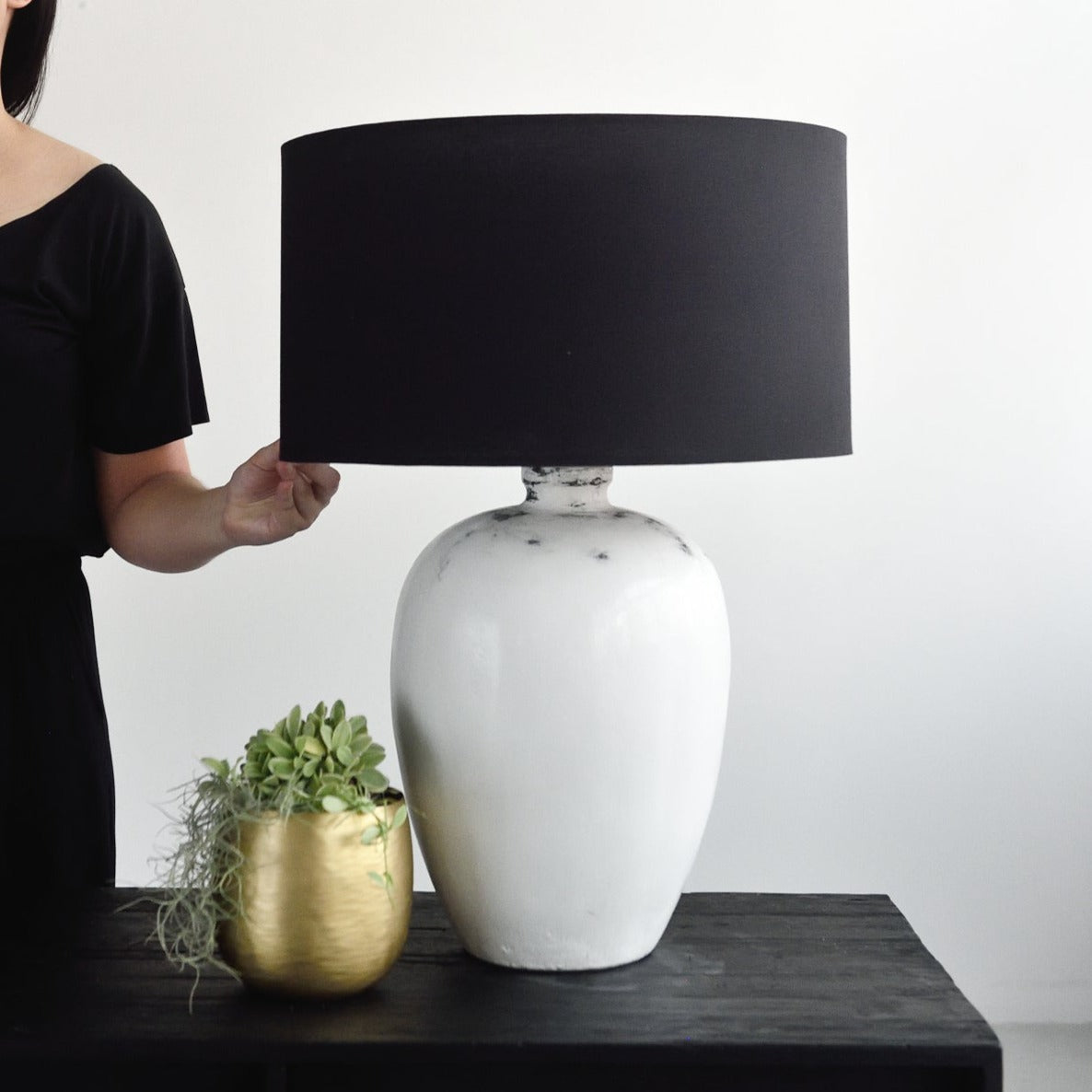 Stone Table Lamp - Antique White