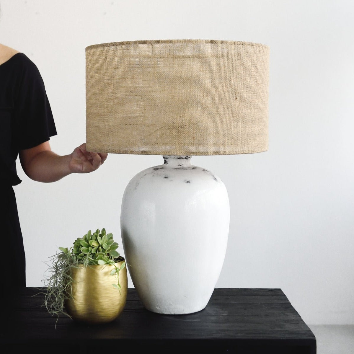 Stone Table Lamp - Antique White