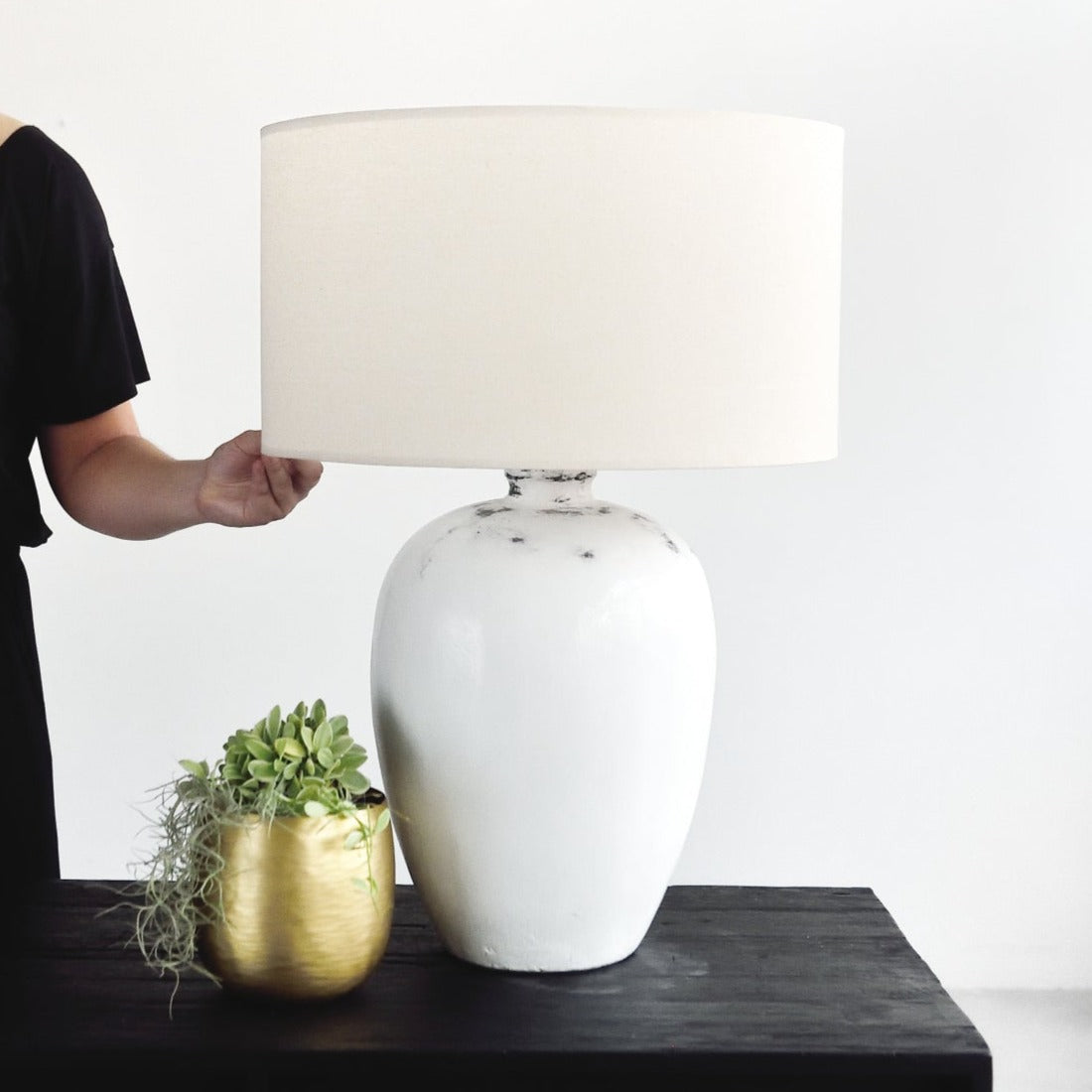 Stone Table Lamp - Antique White